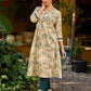 Soft cream delicate floral a line kurta with refined bottle green accents