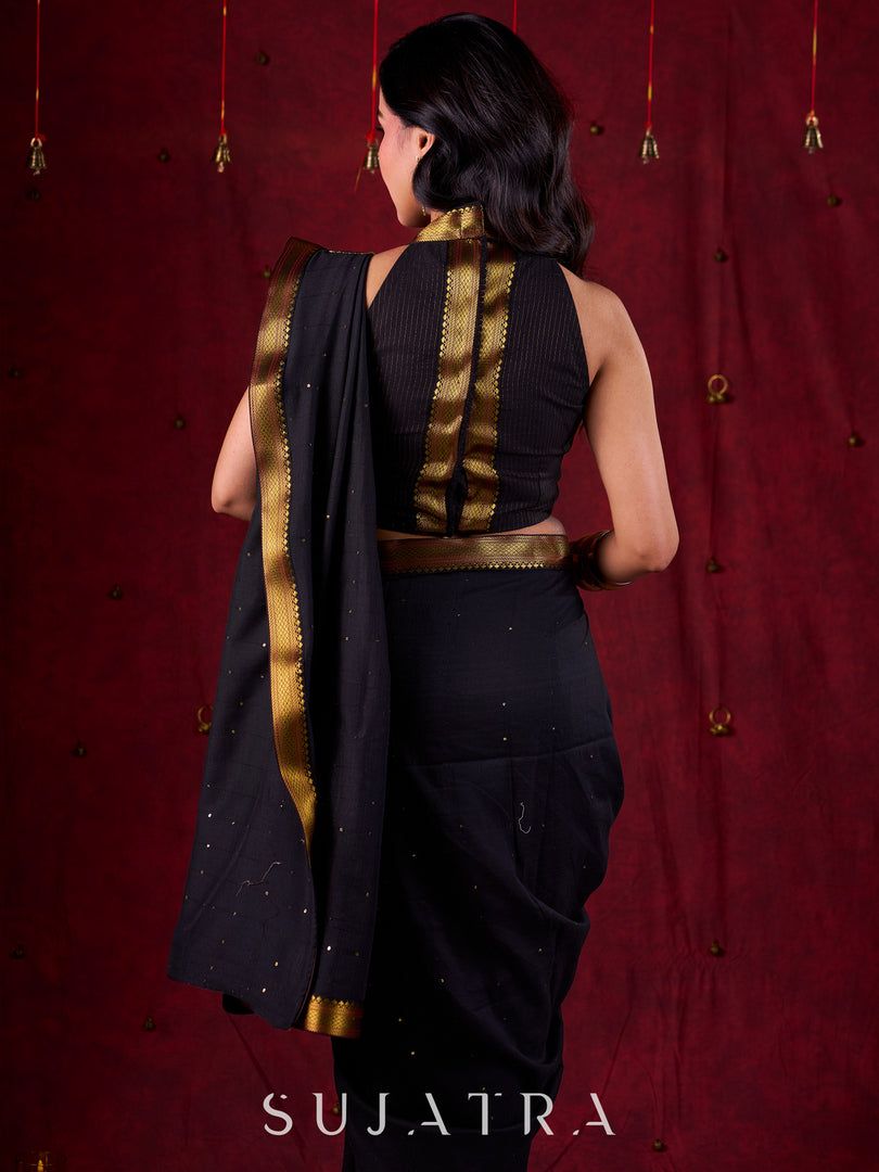 Black Luxe Saree Featuring All-Over Sequins and Ornate Zari Border