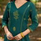 Elevated Bottle Green Cotton Kurta with Delicate Floral Hand Block Motif and Mustard Accents