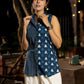 Indigo Sleeveless Shirt with Geometric Patterns