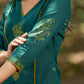 Elevated Bottle Green Cotton Kurta with Delicate Floral Hand Block Motif and Mustard Accents