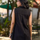 Black Cotton Sleeveless Shirt With Contrast Piping And Statement Buttons