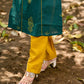 Elevated Bottle Green Cotton Kurta with Delicate Floral Hand Block Motif and Mustard Accents