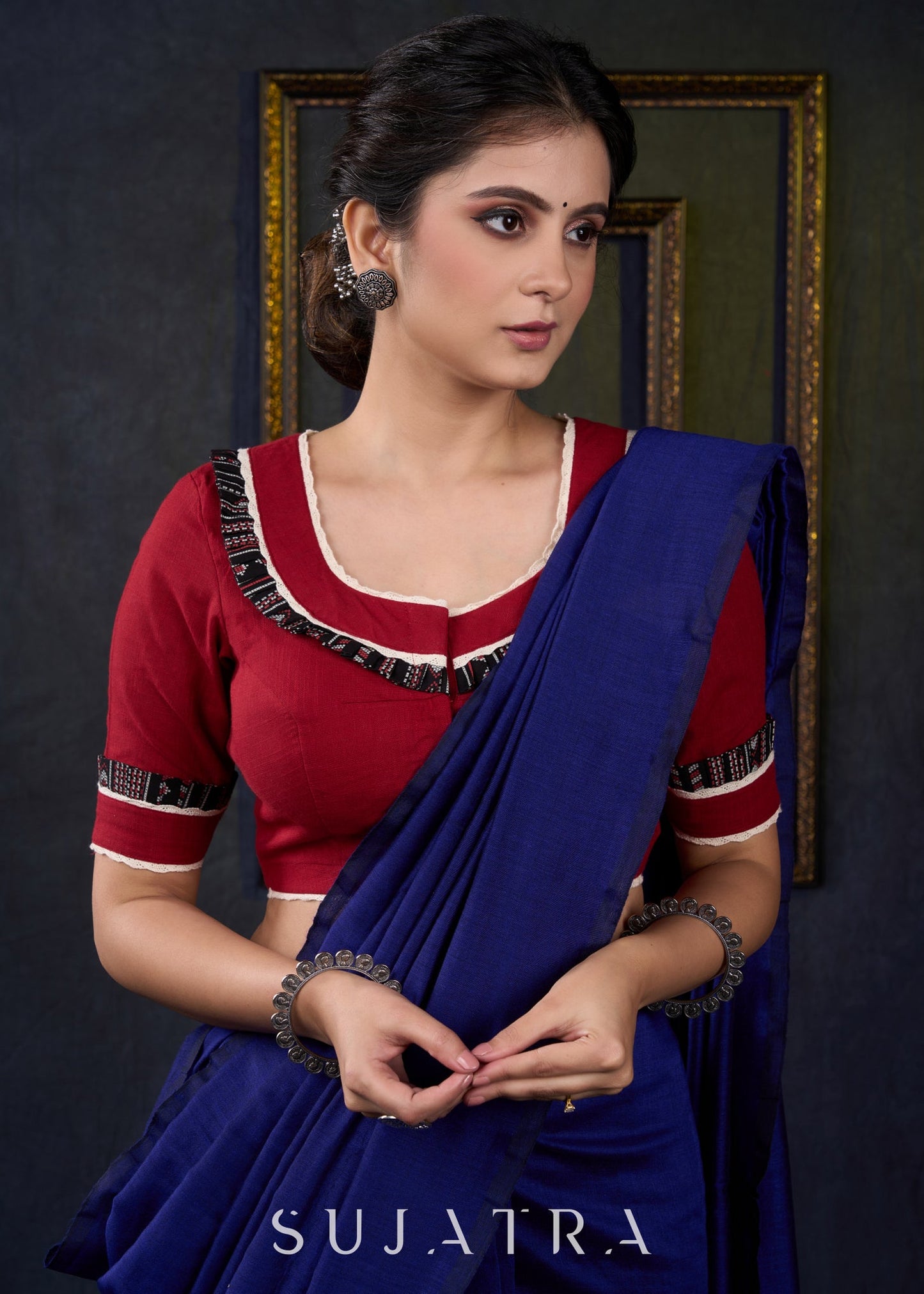Maroon Cotton Frilled Neck Blouse