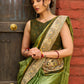 Pastel green semi-silk saree featuring Madhubani artwork on pallu and border