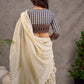 Black and White Checkered Cotton Blouse with 3/4th Sleeves and Ajrakh Print Cuff Border