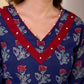 Elegant Navy Blue Tulip Buti Print Cotton Kurta with Pearl Embellished Neckline