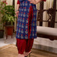 Elegant Navy Blue Tulip Buti Print Cotton Kurta with Pearl Embellished Neckline