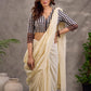 Black and White Checkered Cotton Blouse with 3/4th Sleeves and Ajrakh Print Cuff Border