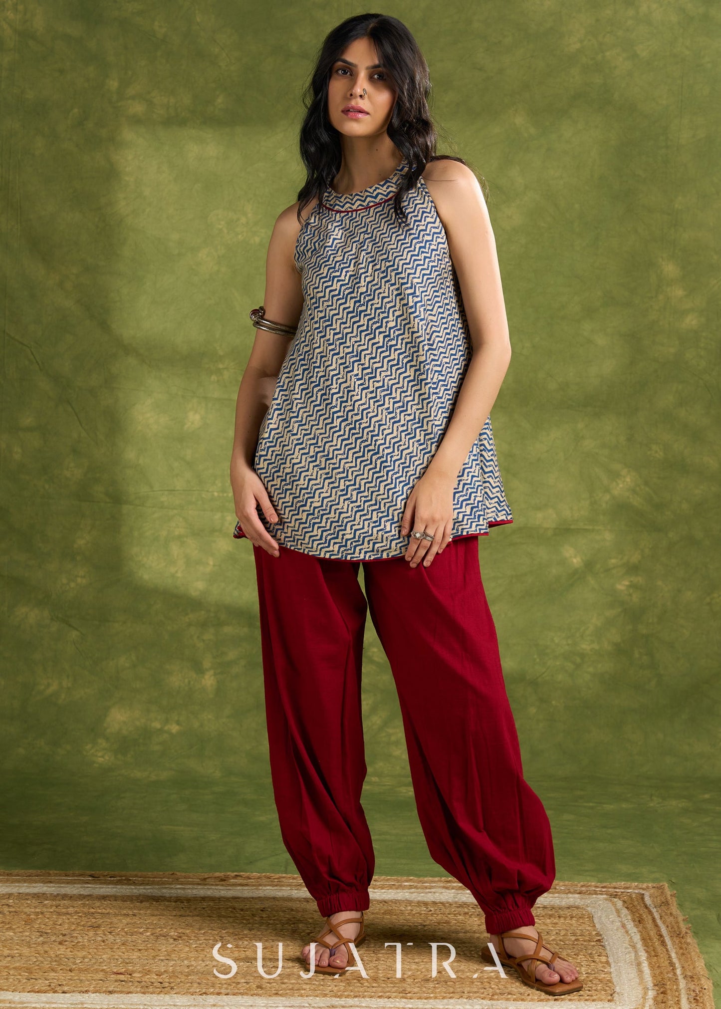 Rayon Printed Halter Neck Top  - Pant Optional
