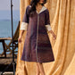 Indigo And Maroon Striped Cotton Dress With Contrast Lace & Hakoba Accents