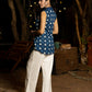 Indigo Sleeveless Shirt with Geometric Patterns