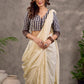 Black and White Checkered Cotton Blouse with 3/4th Sleeves and Ajrakh Print Cuff Border