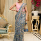 Dreamy Hand block-printed Chanderi saree bursting with floral opulence and vintage charm