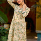 Soft cream delicate floral a line kurta with refined bottle green accents