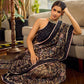 Mystic Black Kalamkari Print Chanderi Saree with Dotted Border & Pink Hem
