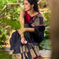 Timeless Black Cotton Saree with Classic Hand Block Print and Contrasting Border Detailing