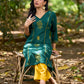Elevated Bottle Green Cotton Kurta with Delicate Floral Hand Block Motif and Mustard Accents