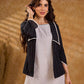 Ebony Black Stripe Cotton Cropped Formal Jacket with Sailor Collar and Ivory Trim