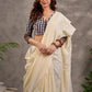 Black and White Checkered Cotton Blouse with 3/4th Sleeves and Ajrakh Print Cuff Border