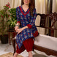 Elegant Navy Blue Tulip Buti Print Cotton Kurta with Pearl Embellished Neckline