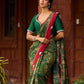 Sophisticated Dark Green Viscose Printed Saree with Diamond-Studded Border & Pallu