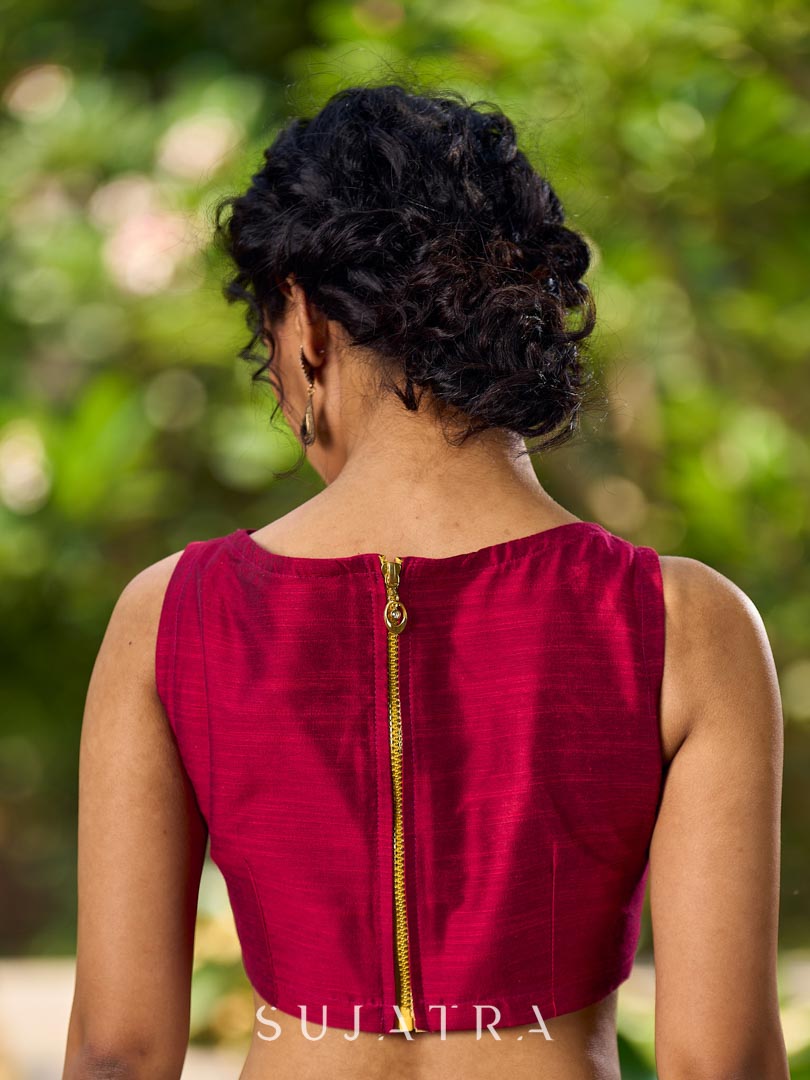 Vibrant Magenta Cotton Silk Sleeveless Boat Neck Blouse