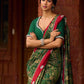 Sophisticated Dark Green Viscose Printed Saree with Diamond-Studded Border & Pallu