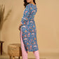 Blue Blossom Mul Cotton Printed Kurta with Delicate Lace Accents