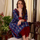Elegant Navy Blue Tulip Buti Print Cotton Kurta with Pearl Embellished Neckline