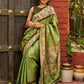Pastel green semi-silk saree featuring Madhubani artwork on pallu and border