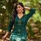 Elevated Bottle Green Cotton Kurta with Delicate Floral Hand Block Motif and Mustard Accents