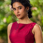 Vibrant Magenta Cotton Silk Sleeveless Boat Neck Blouse