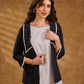 Ebony Black Stripe Cotton Cropped Formal Jacket with Sailor Collar and Ivory Trim