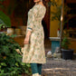 Soft cream delicate floral a line kurta with refined bottle green accents