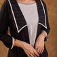 Ebony Black Stripe Cotton Cropped Formal Jacket with Sailor Collar and Ivory Trim