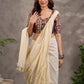 Brown and Beige Geometric Print Blouse with Elbow Sleeves and Sweetheart Neckline