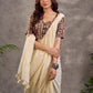 Brown and Beige Geometric Print Blouse with Elbow Sleeves and Sweetheart Neckline