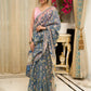 Dreamy Hand block-printed Chanderi saree bursting with floral opulence and vintage charm