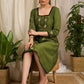 Rich green cotton dress with elegant block print and sequin embellishments