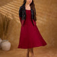 Sharp black and maroon half-and-half Jamdani jacket with functional flap pockets, offering a structured silhouette with bold contrast and refined detailing for elevated corporate styling.