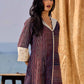 Indigo And Maroon Striped Cotton Dress With Contrast Lace & Hakoba Accents