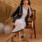 Ebony Black Stripe Cotton Cropped Formal Jacket with Sailor Collar and Ivory Trim