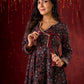 Timeless Black Ajrakh Flared Anarkali with Subtle Artisanal Hand Embroidered Touch