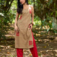 Minimal Beige Cotton Sleeveless Kurta with Artistic Red Hand Block Print