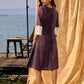 Indigo And Maroon Striped Cotton Dress With Contrast Lace & Hakoba Accents