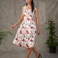 White and orange Kalamkari printed dress with elegant pintuck detailing