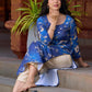 Statement royal blue printed kurta elevated with a sculpted scallop neck panel and shimmering sequins handwork