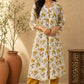 Chic White Floral Printed Cotton Kurta with Straight Silhouette
