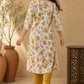 Chic White Floral Printed Cotton Kurta with Straight Silhouette